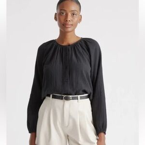 Quince 100% Organic Cotton Gauze Peasant Blouse. Color black